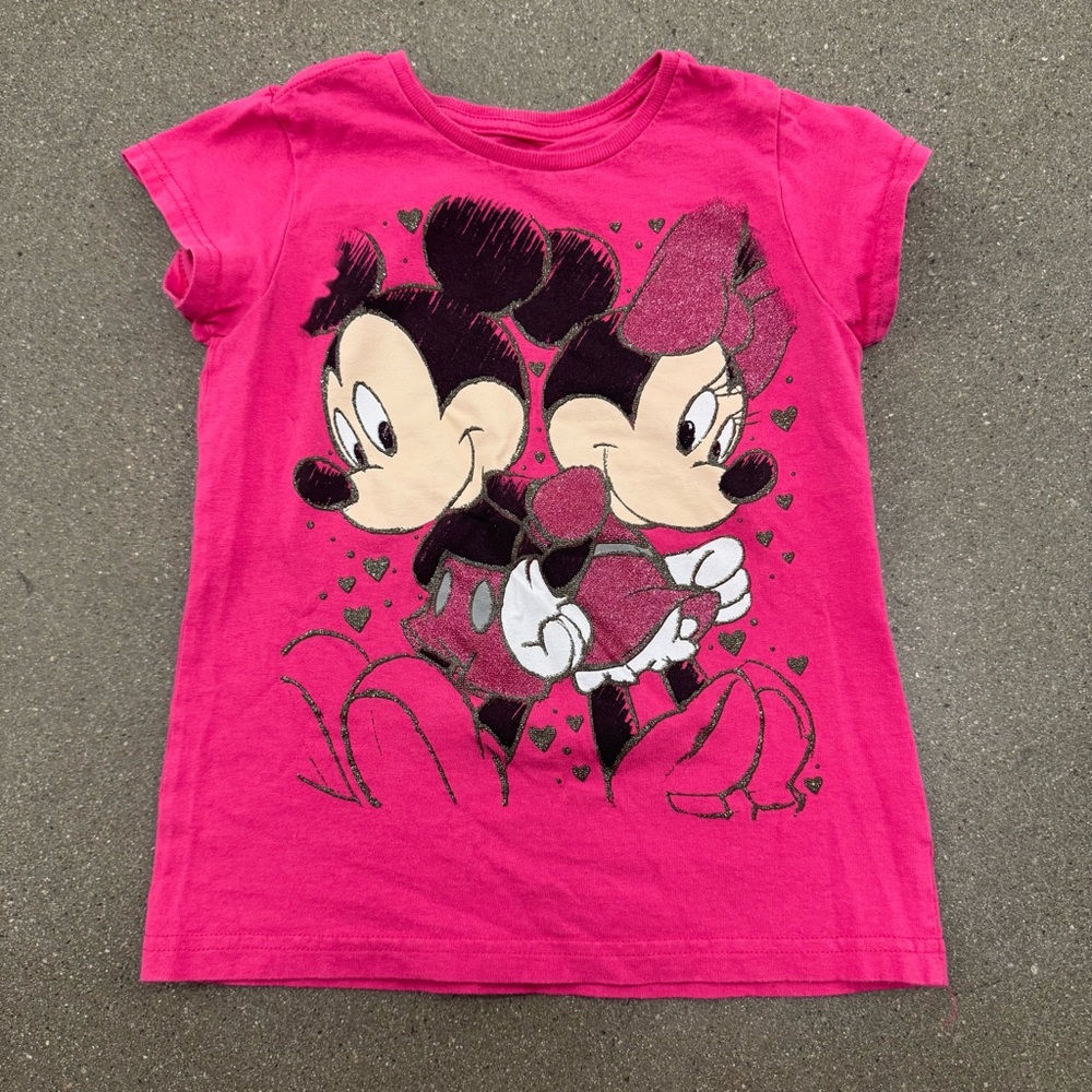 Disney Pink Mickey & Minnie Mouse Short Sleeve Tee Size 7/8